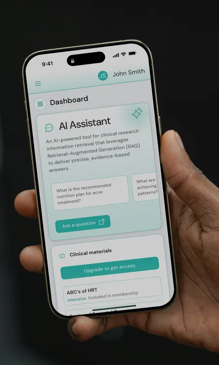 confident clinician phone interface powered by The Story
