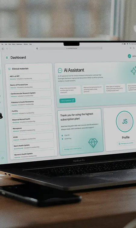 confident clinician website displayed on laptop powered by The Story