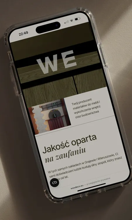 woodeco interface website on phone