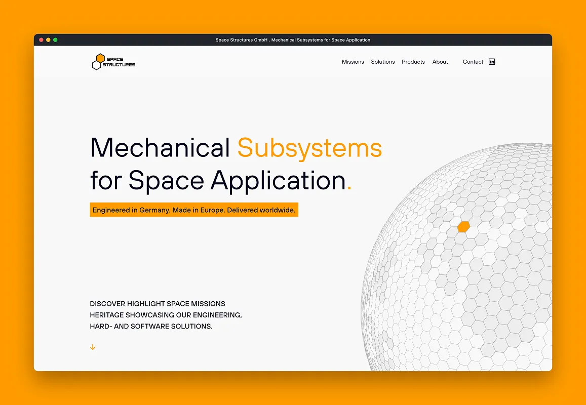 mockup space structures website interface
