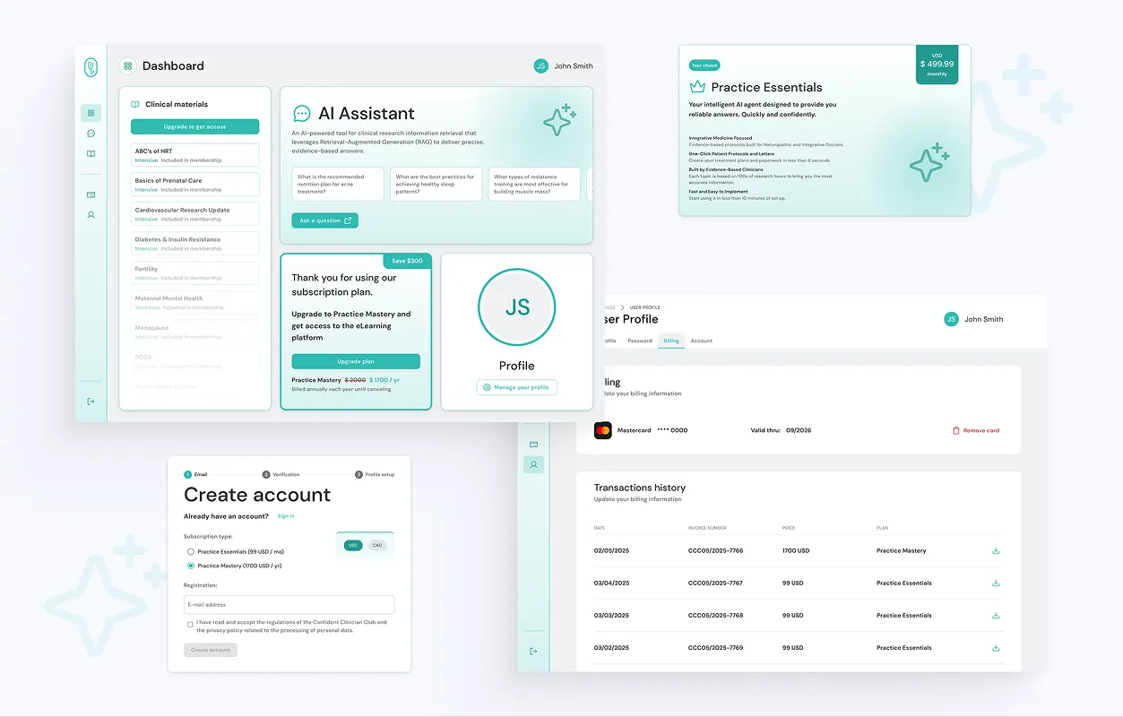 confident clinician design website platform by the story
